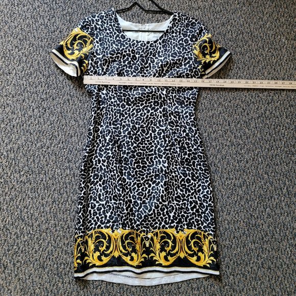 Bloomingdale's Black & Gold Animal Print Petite Silk Dress 6P - Picture 13 of 13